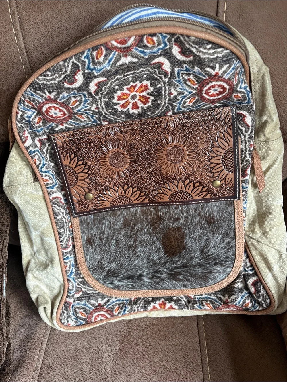 Boho Patchwork Tan & Brown Women's Backpack